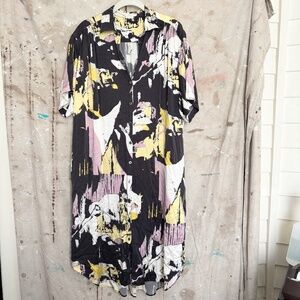 6397 Printed Silk Oversized Shirt Dress